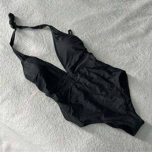 Adore Me small black v-neck one piece bathing suit swim suit NWT neutral beach